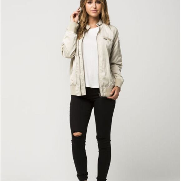 UO Members Only Cream Satin Bomber Jacket - Picture 4 of 4